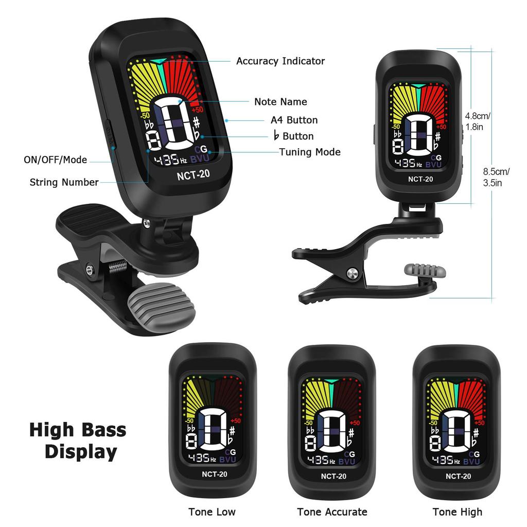 YOTTO Clip-on Tuner Color Display for GuitarBassUkulele