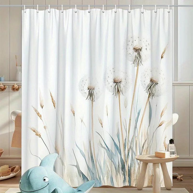 Dandelion watercolor shower curtain fluffy seed heads soft background simple bathroom decor polyester for bathroom