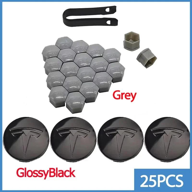 

Car Sticker Tesla Glossy Black 25pcs 29pcs Car Wheel Center Hub Caps Valve Cap Tire Lug Nut Covers for Tesla Model 3 Y S X Refit