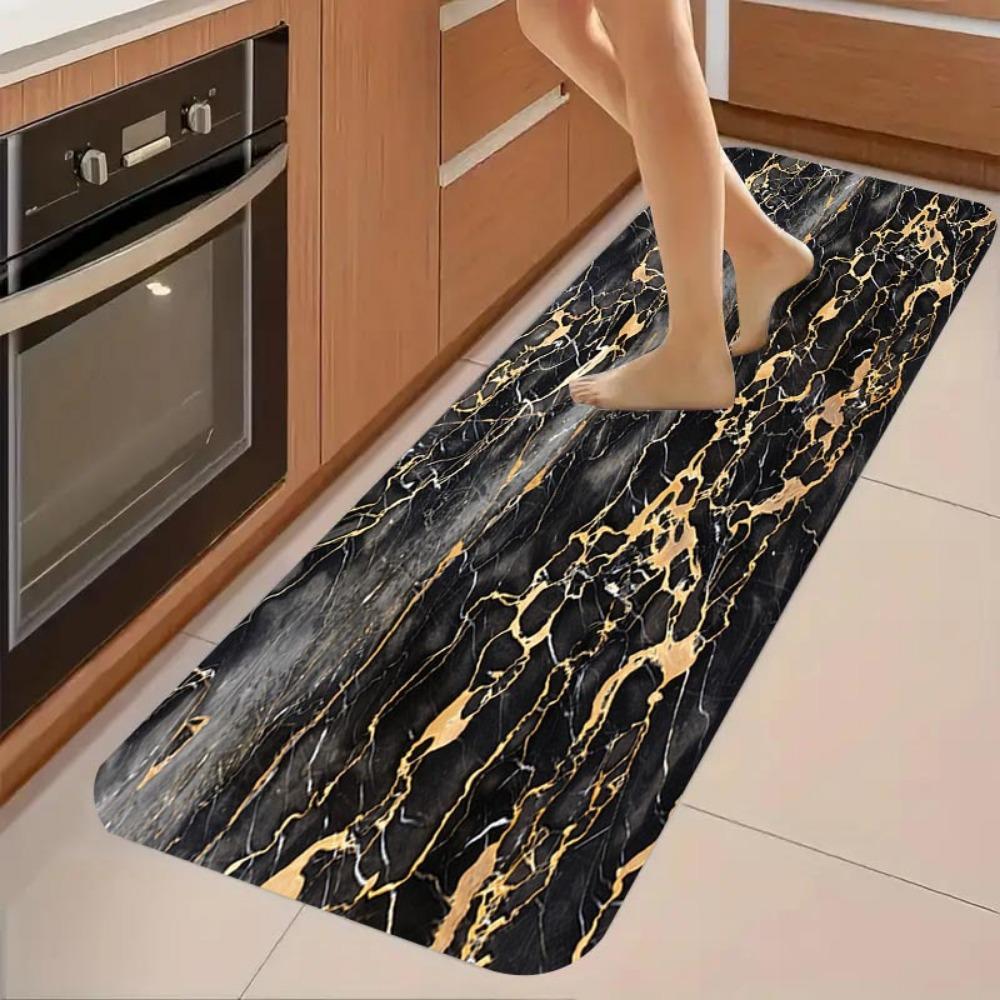 Black Marble Pattern Kitchen Mat Thickened Non Slip Durable Entrance Doormat Living Room Porch Home Decor Floor Rug 1PC