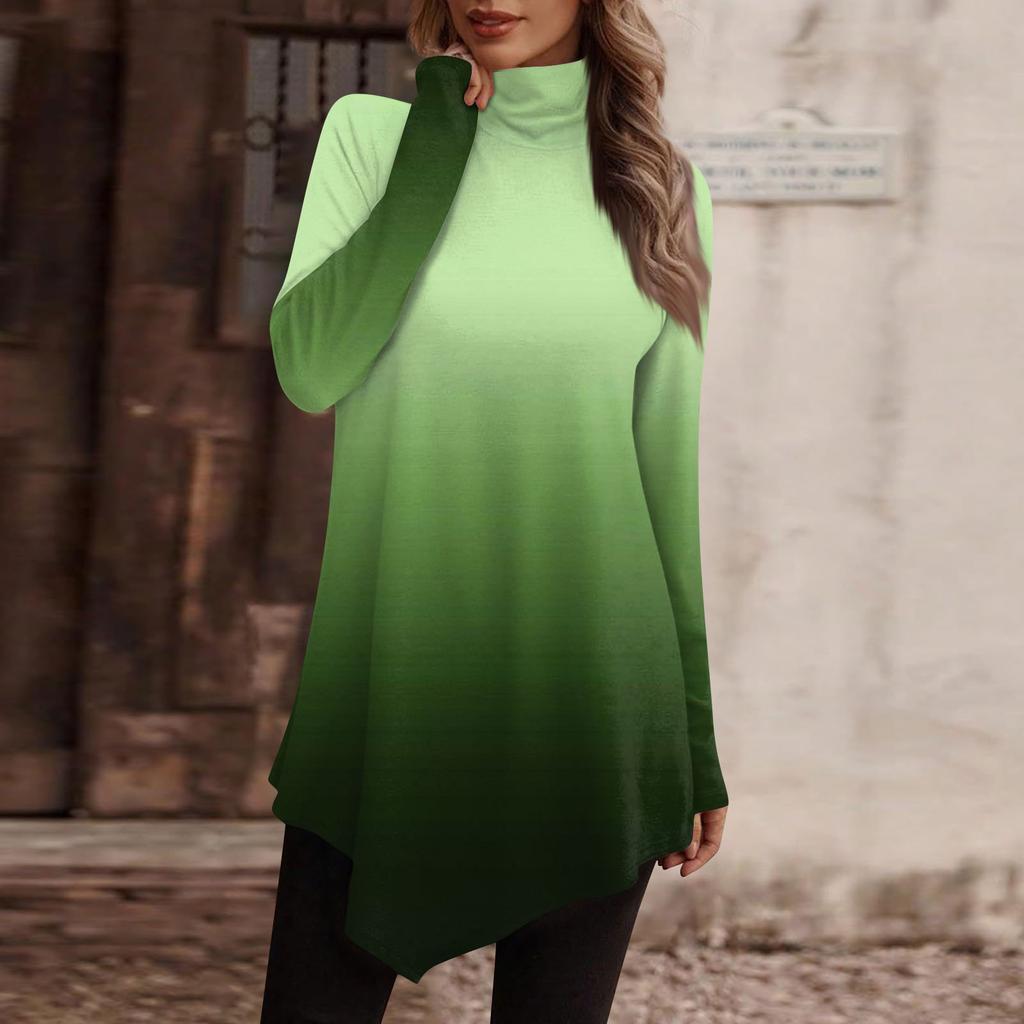 Women's Casual Everyday Tops Long Sleeve Turtleneck Fashion Print Shirt Tops T Shirt Pullover