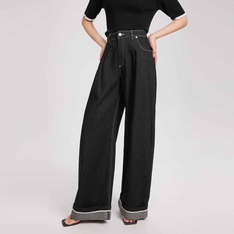 ELLE French High-Waisted Loose Casual Pants Straight Leg Wide-Leg Long Jeans Women Pants EQ51823