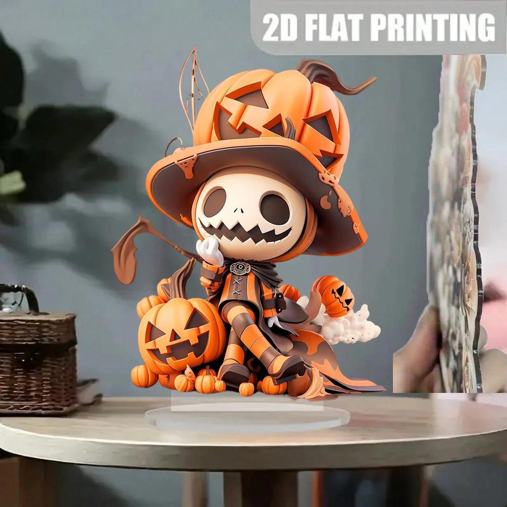 Halloween Kürbis Skelett Mann 2D Flache Acrylfigur Zuhause Büro Café Zimmer Studio Vitrine Tisch Ornament Desktop Deko