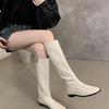 Soft Leather British Style 2025 Knight Boots Round Head Thick Low Heel Autumn and Winter Thin Boots But Knee Versatile Fashion Women's Boots