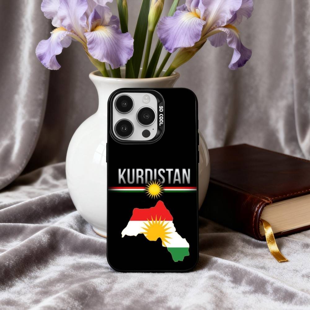 K-Kurdistan-N F-Bandiera-G Custodia per Telefono Per iPhone17,16,15,14,13,12,11 Plus,Pro Max Custodia Nera Caramellata Argentata