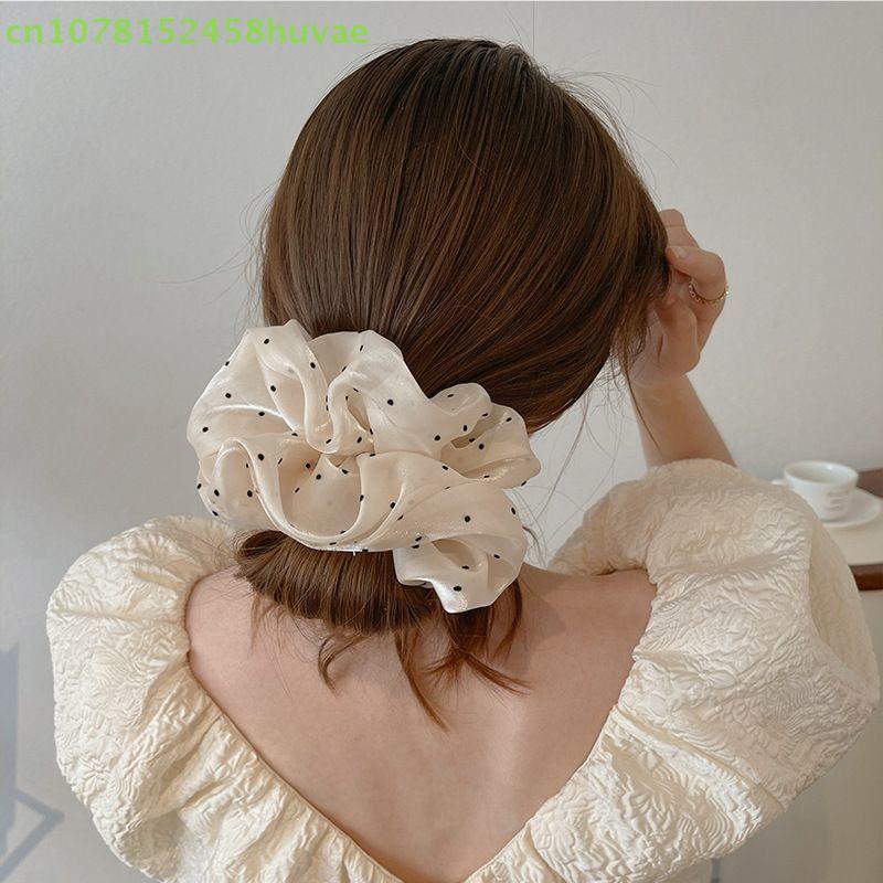 1 Pc Women Oversized Fashion Dot Point Mesh Hair Rope Large Fabric Elastic Hair Band Ponytail Holder Headwear