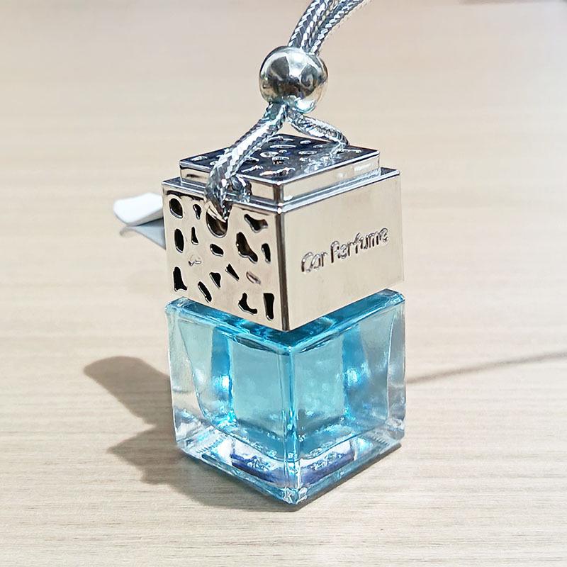 Clear Square Cap Car Perfume Bottle - Glass Pendant
