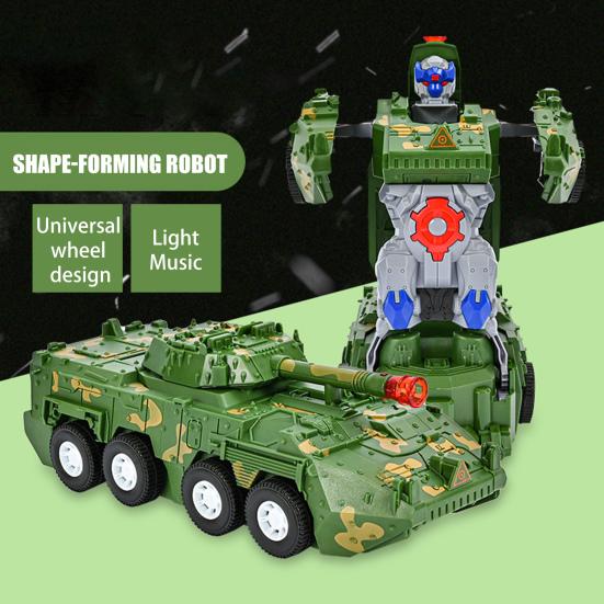Electric Transforming Robot Car Toy with Music Light Automatic Obstacle Avoidance Deformation Tank