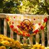Fall Door Hanging Banner Bunting Fan Flag for Outside, 1.5 X 3ft Turkey Pumpkin Maple Holiday Window Ornaments Leaf Pattern Banner, Thanksgiving
