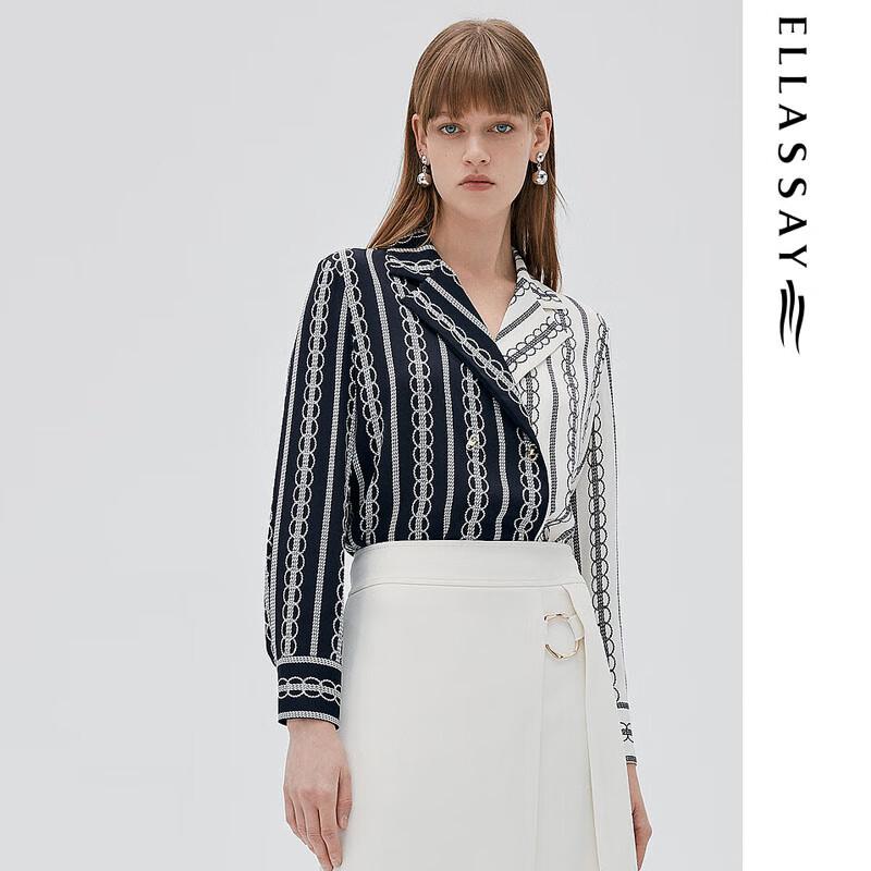 ELLASSAY Women s Color-Block Chain Print Shirt M