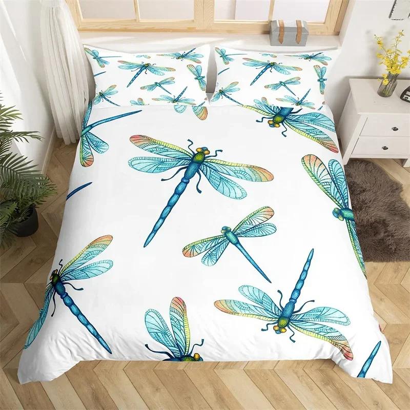 Dragonfly Duvet Cover Single Twin King For Girl Boys Gift Botanical Floral Bedding Set Microfiber Wild Animals Quilt Cover Set