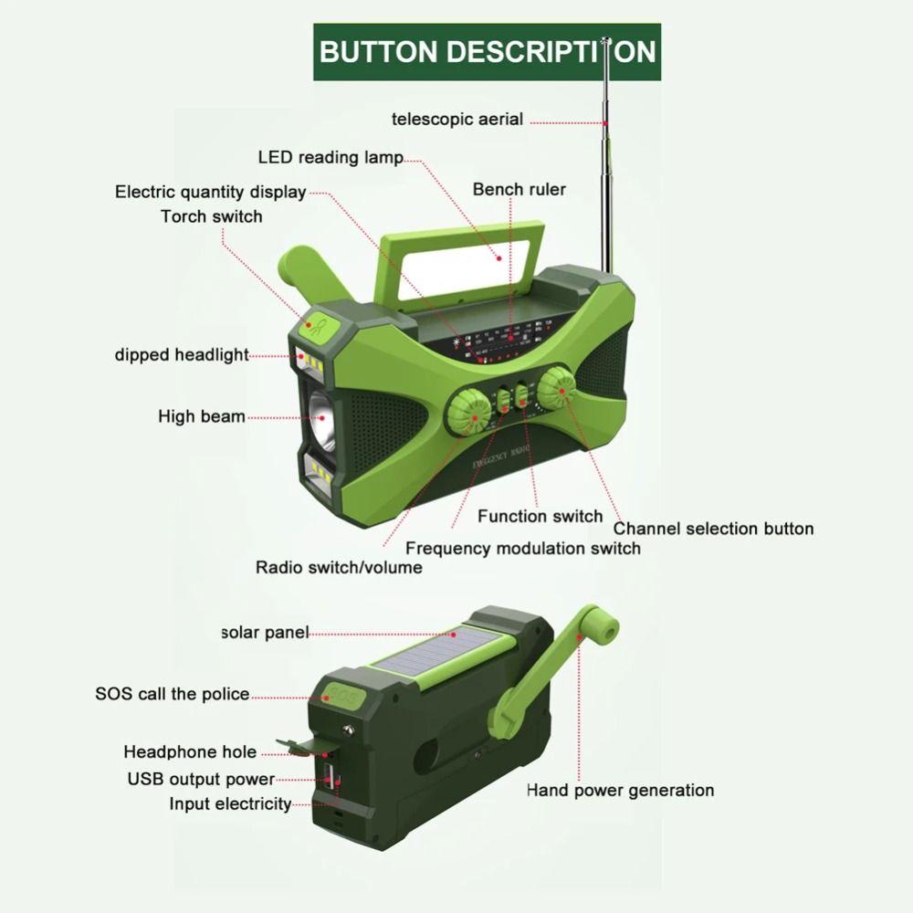 High Brightness Emergency Radio Hand Crank Wireless Speaker AM/FM/WB Weather Radio  Outdoor Camping