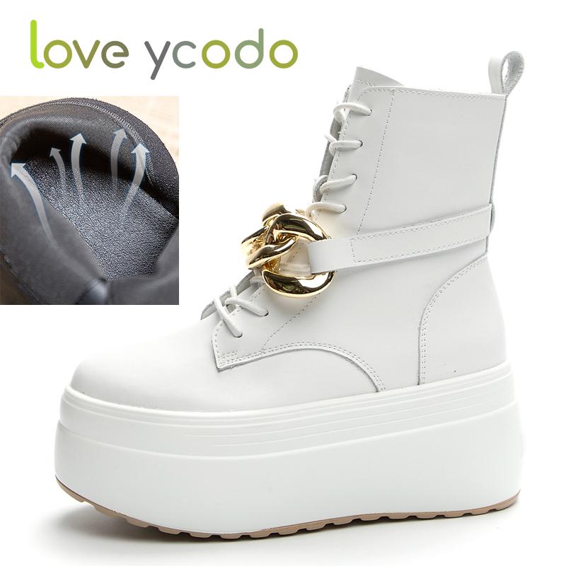 

Модні повсякденні чоботи з натуральної шкіри на товстій підошві для жінок і дівчат на осінь і зиму 33 білий