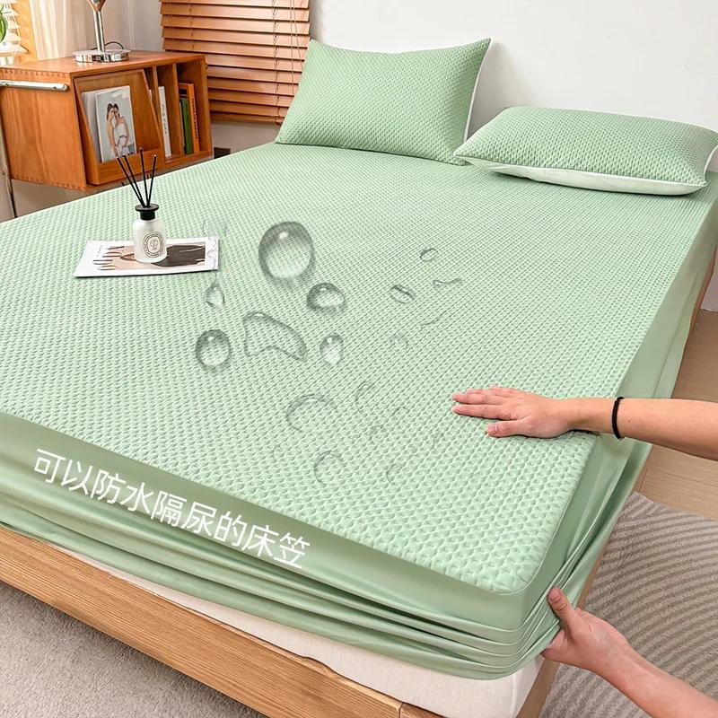 

Modern Simple A-class Cotton Waterproof Bed Sheet Four Season Universal Solid Color Thick Dustproof Mattress Protective Cover 90x200x30cm 1pcs