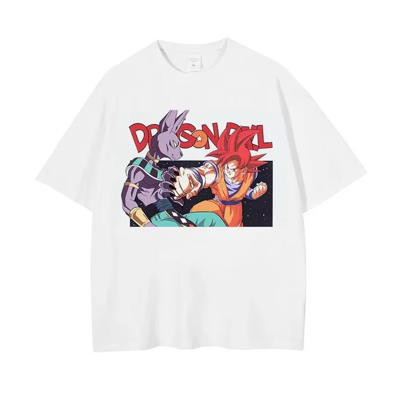 Men's T-shirt Anime Dragon Ball Print T-shirt Harley Cooku Cotton T-shirt Pop Street Style Short-sleeved Top White