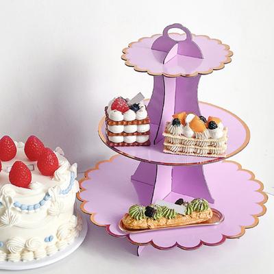 3 Tiers Cupcake Stand Bronzing Edge Disposable Paper Cake Dessert Pastry Holder Display Rack Tower Baby Shower Birthday Graduation Wedding