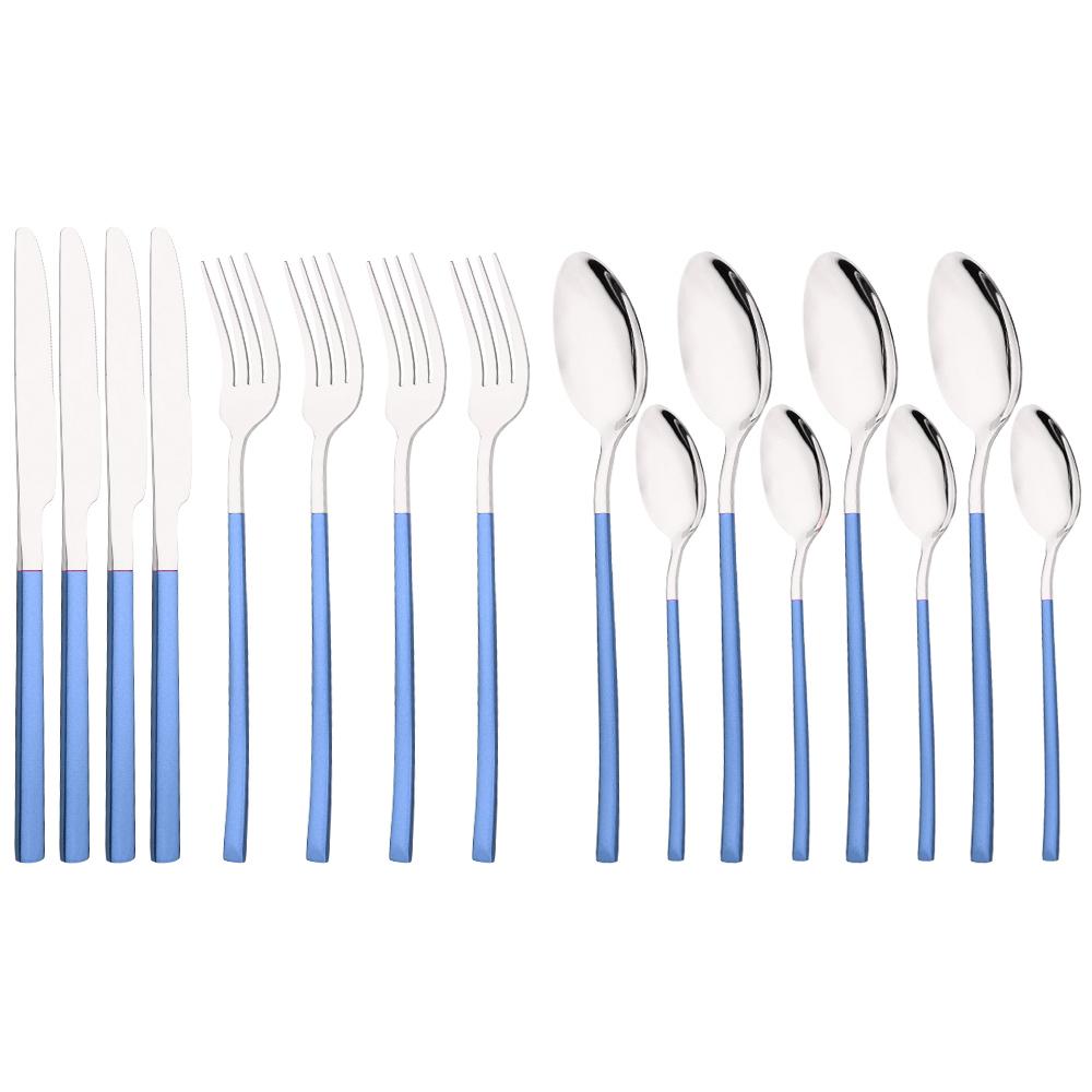 16Pcs Rainbow Dinnerware Stainless Steel Cutlery Set Western Knife Fork Spoon Dinner Flatware Set Kitchen Silverware Tableware