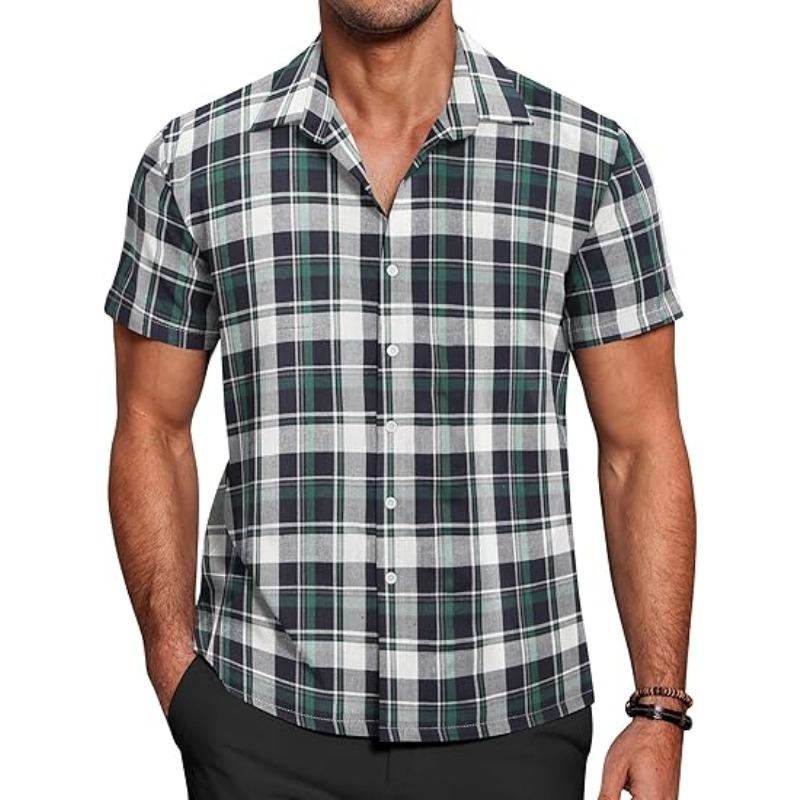 Comfortable Men's Short Sleeved Button Up Shirt Checkered Button Up Shirt Casual Work Shirt Summer Fashion