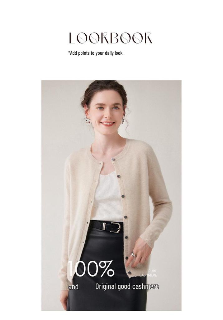 Women's 100% Pure Cashmere Cardigan - Autumn/Winter Casual Round Neck Solid Knit Sweater Coat