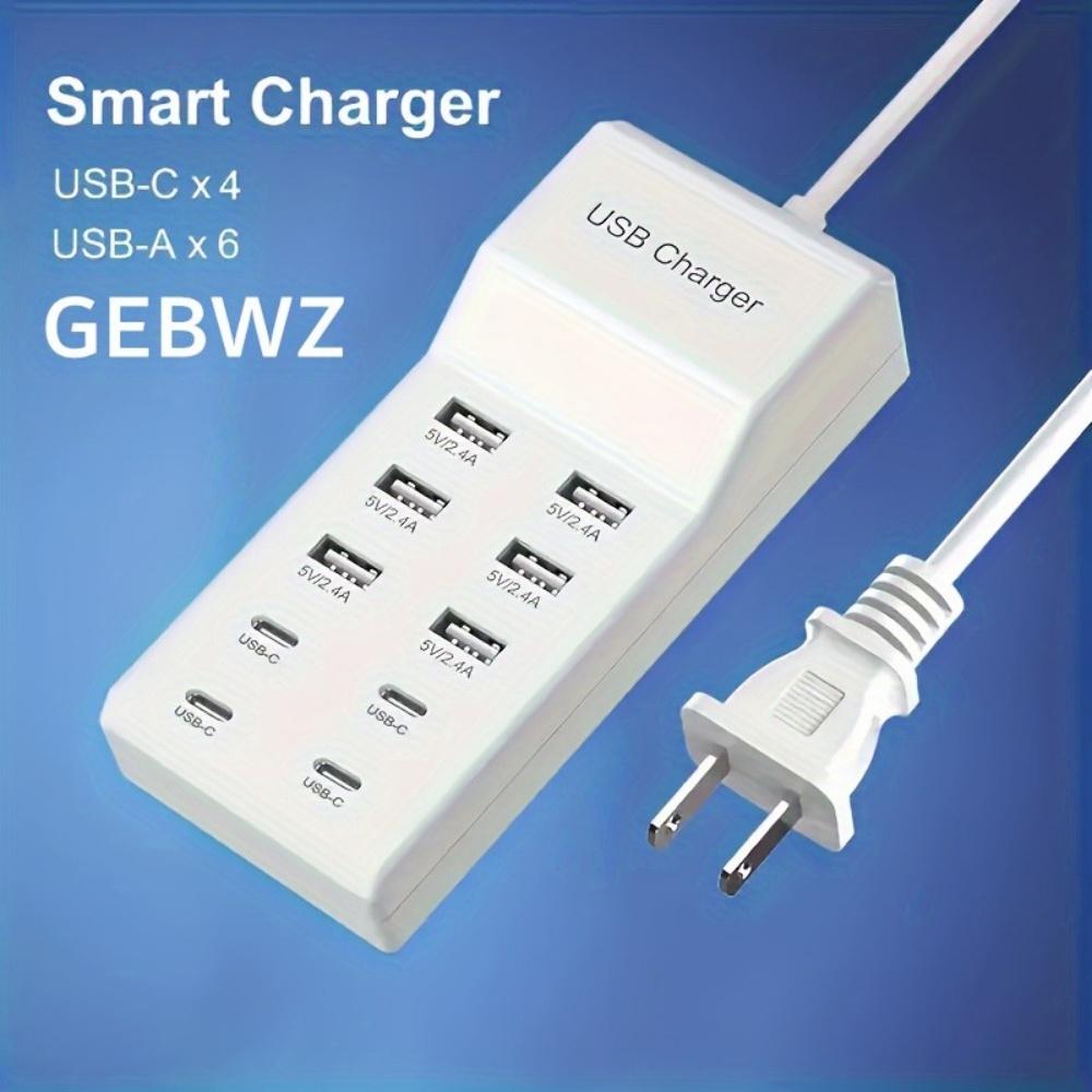 50W Multiport USB-Ladegerät Schnellladung Typ C Hub-Adapter für IPhone Samsung Xiaomi 10-Port USB-Handyladegerät Verlängerungssteckdose