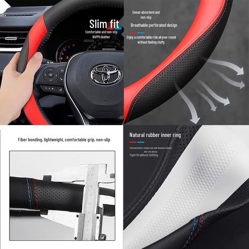 Toyota Highlander Nappa Leather Steering Wheel Cover: Breathable, Anti-Slip, Ultra-Thin for 2009-2026 Models.