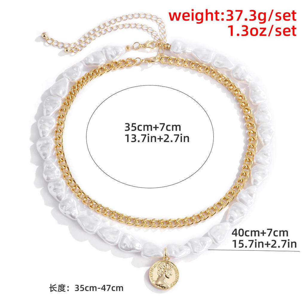 Baroque Special-shaped Pearl Two-piece Set Necklace, Street Auction Alloy Pendant Neck Chain.