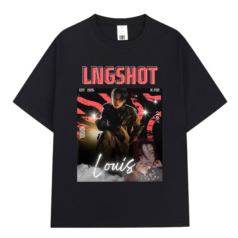 Korean Kpop Hip Hop Group Lngshot LOUIS Graphic Tshirt Unisex Women Clothing Fashion Oversized Short Sleeve Cotton Top Fan Gifts