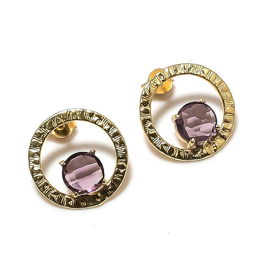 Amethyst, Zircon Gemstone Handmade 925 Sterling Silver Earring 0.79" KJ-1089