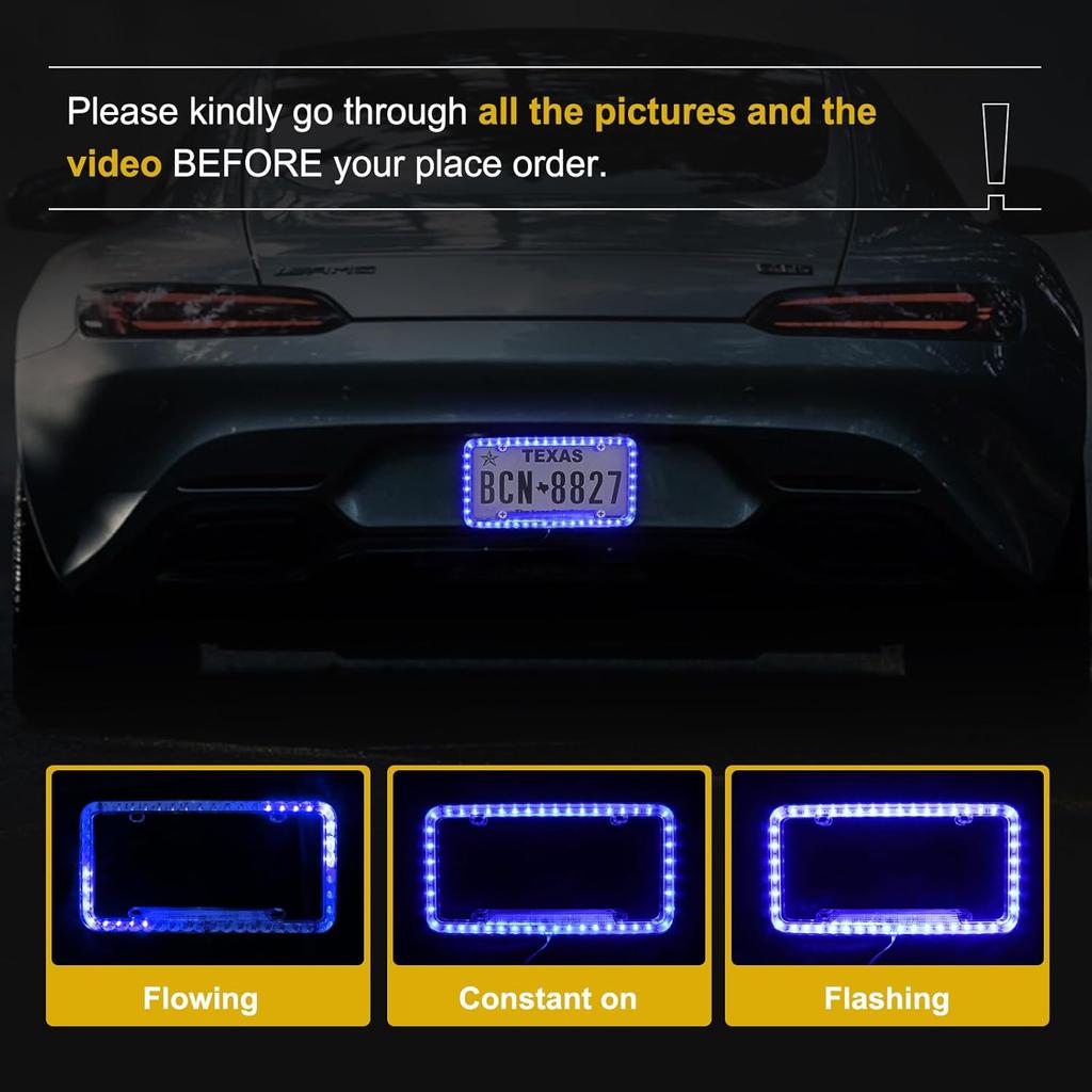 12 V 54 LED Color Light License Plate Frame Acrylic Plastic License Plate Cover-Blue