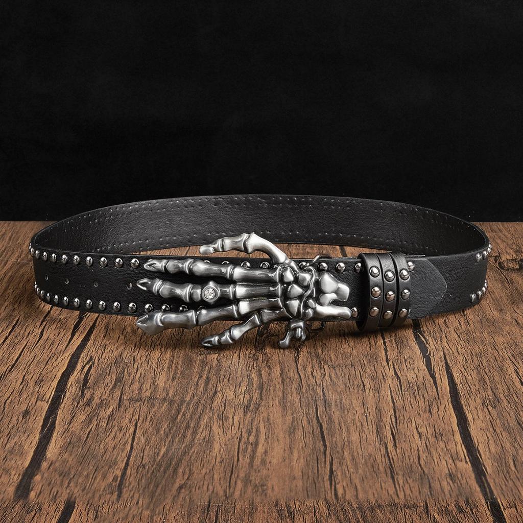 Shibuya Spice Hip Hop Punk Subculture Accessories Skull Hand Riveted Leather Belt Pants Belt Triple Leather Ring