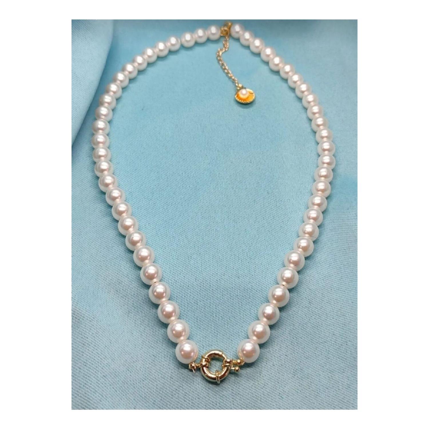 

10 Mm Sailor Locked Glass Pearl Necklace, Gold Wearing Necklace, Gold Worn Necklace 1st Quality вершковий