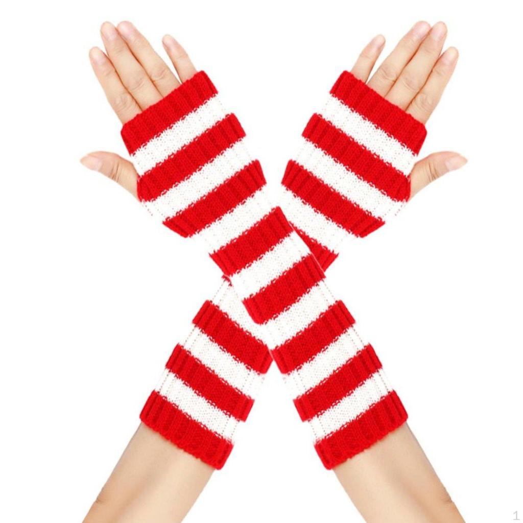 Cosplay Party Fingerless Gloves, Striped Knit Sleeves, Christmas Anime Design, Autumn Winter