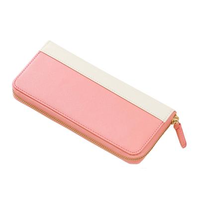 Corale Women's Long Wallet, Genuine Leather, Two-Tone Design, Round Zipper, Large Capacity (Flamingo Pink X Ivory White)