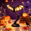 Gothic Resin Table Lamps Bat Tree Branch Night Light Halloween Tabletop Decor Lamp Translucent Wing with Warm Glow Spooky Desk Ornament for