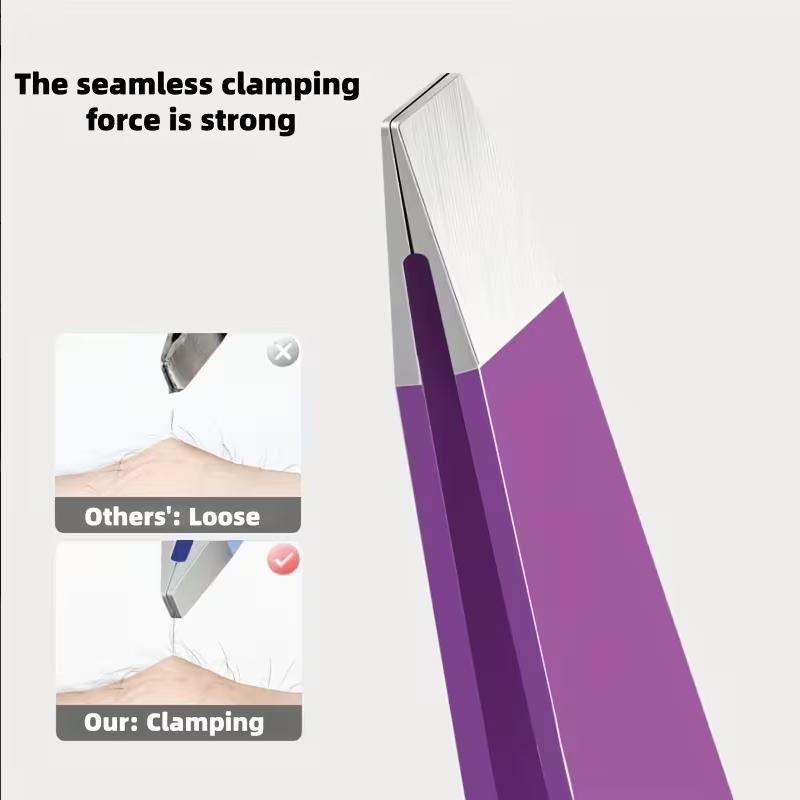 4-Piece Stainless Steel Tweezers Set Grooming Kit for Eyebrow Shaping, Beard Hair Removal & Eyelash Extension, Purple Case
