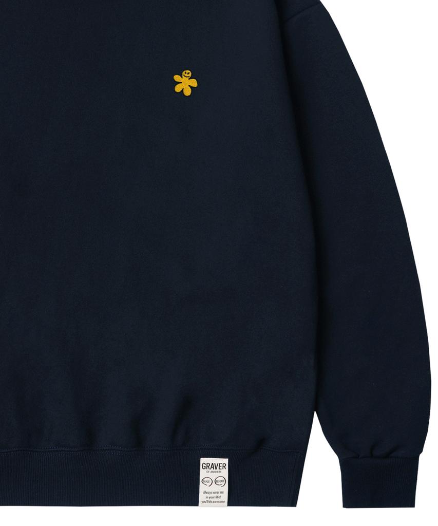 GRAVER [Unisex] Yellow Odd Flower Embroidered Sweatshirt_Navy