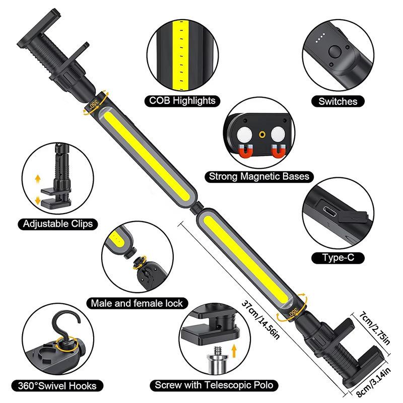 Super Bright Work Light for Mechanic 4400mAh Rechargeable Underhood Work Light Bar with Hooks LED Work Light for Emergency