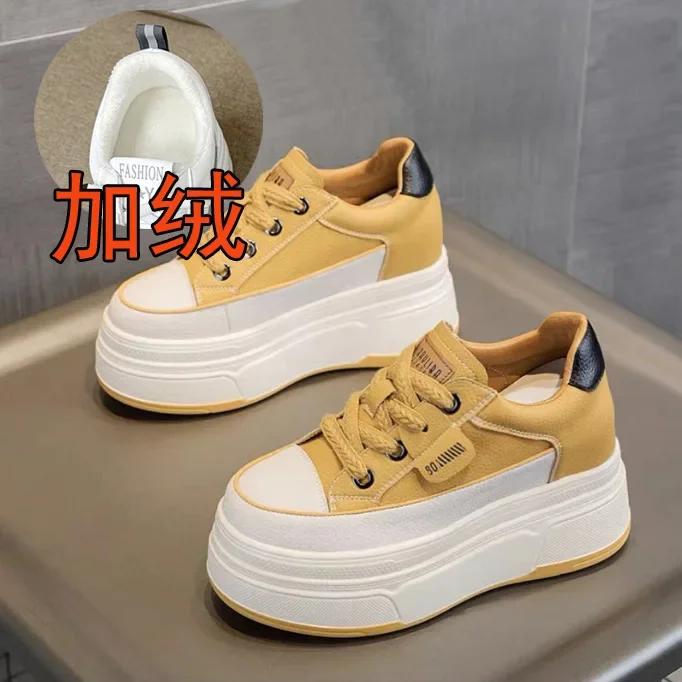 Fashion 9cm Genuine Leather Platform Sneakers Wedge Shoes for Women Breathable Sneakers Autumn Casual Shoes Hidden Heel Zapatillas Mujer