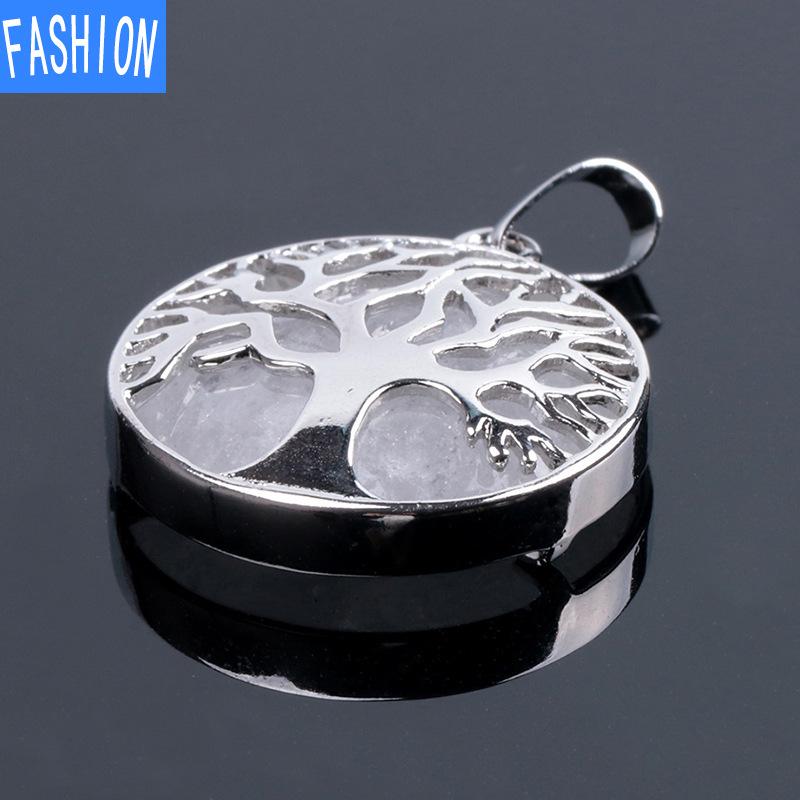 

Ожерелье с подвеской из натурального камня, круглое ожерелье с деревом жизни, аметист white crystal