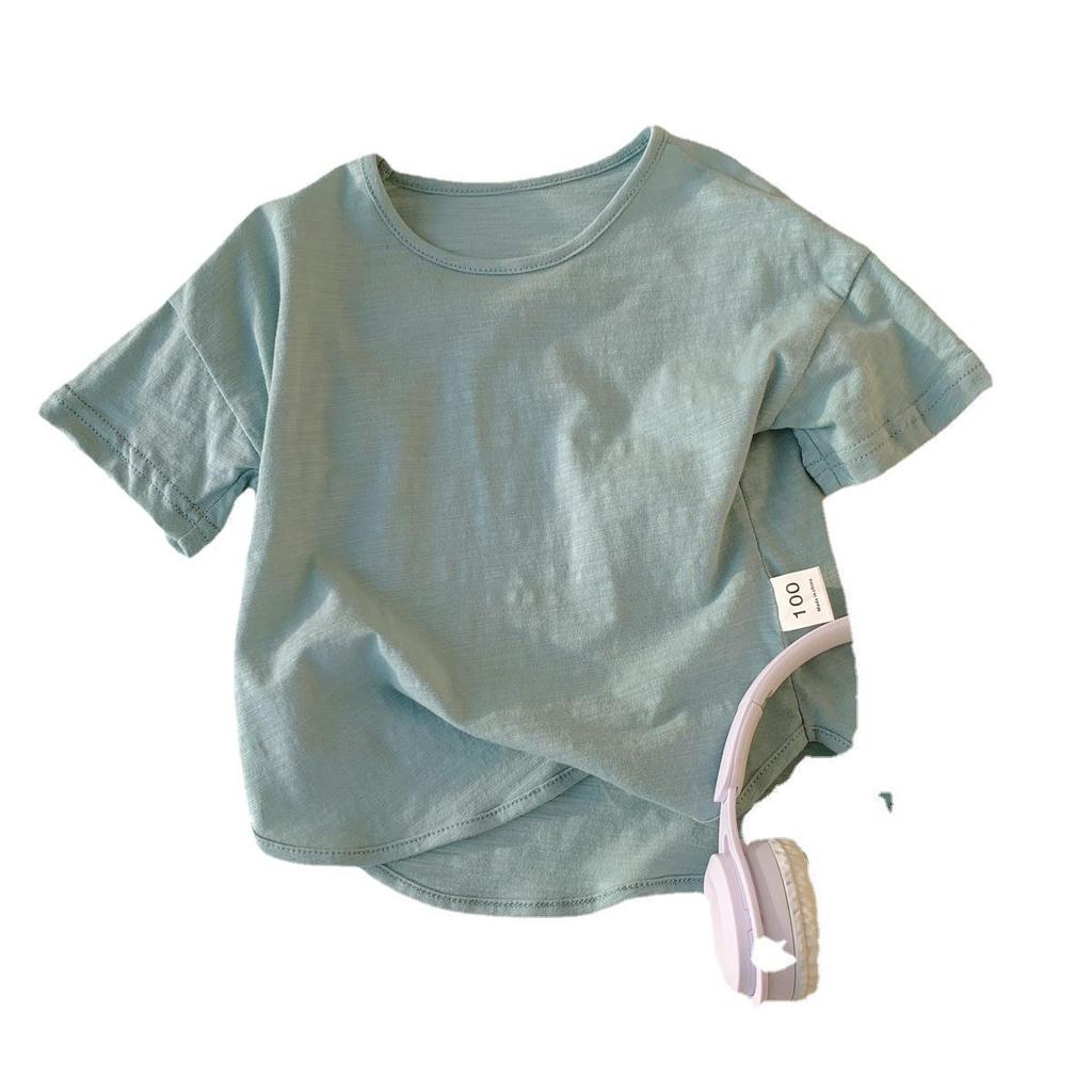 Korean Style Casual Kids Plain Short Sleeve Round Neck Batwing Cotton Top