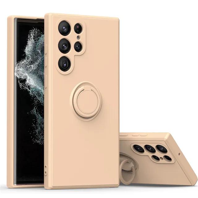 for Samsung Galaxy S24 S23 S22 S21 FE Plus Ultra Case Liquid Silicon Ring Holder Stand Cover Soft Shell Anti-fall NonSlip Fundas