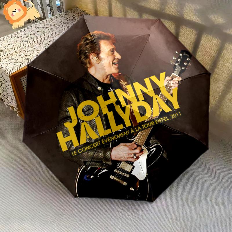 1pc Johnny Hallyday pattern Umbrella Portable Folding Umbrella Iron Frame Hole Bone Structure Outdoor Home Umbrella