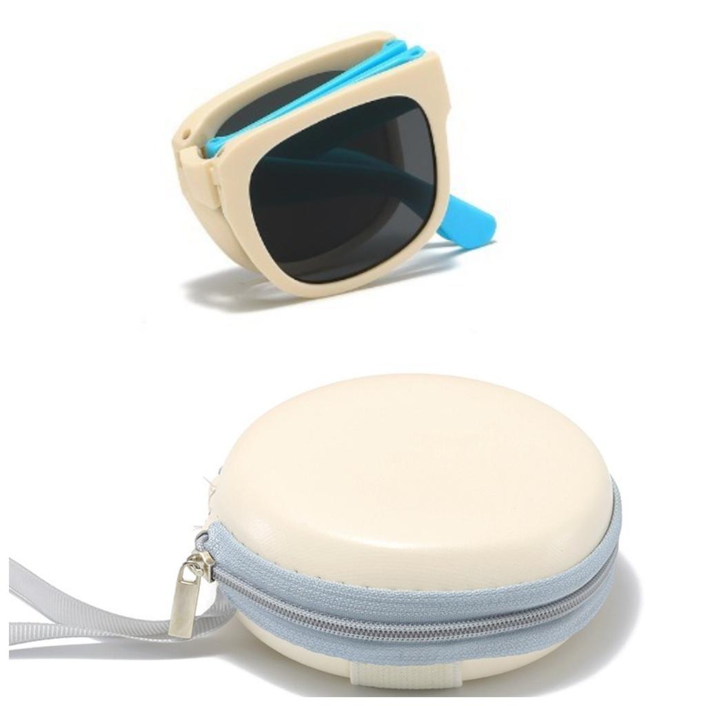 Folding Kids Sunglasses for Boys Girls Vintage Sports Square Children UV400 Outdoor Shades with Case