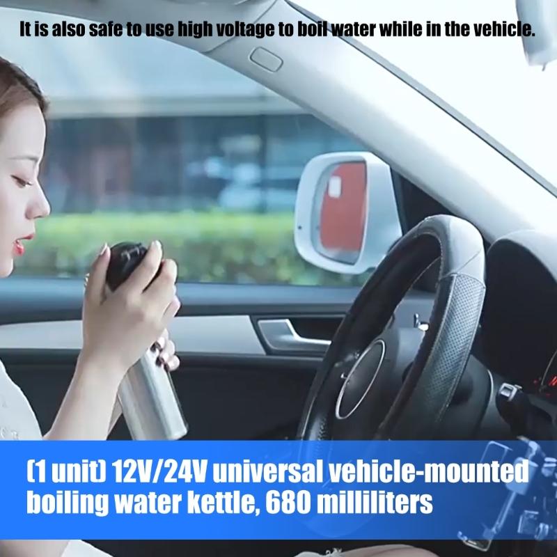12V 24V Car Electric Kettle 680ml Fast Boil Heating Cup Heated Water Cup For Long Journeys Commuting Convenience