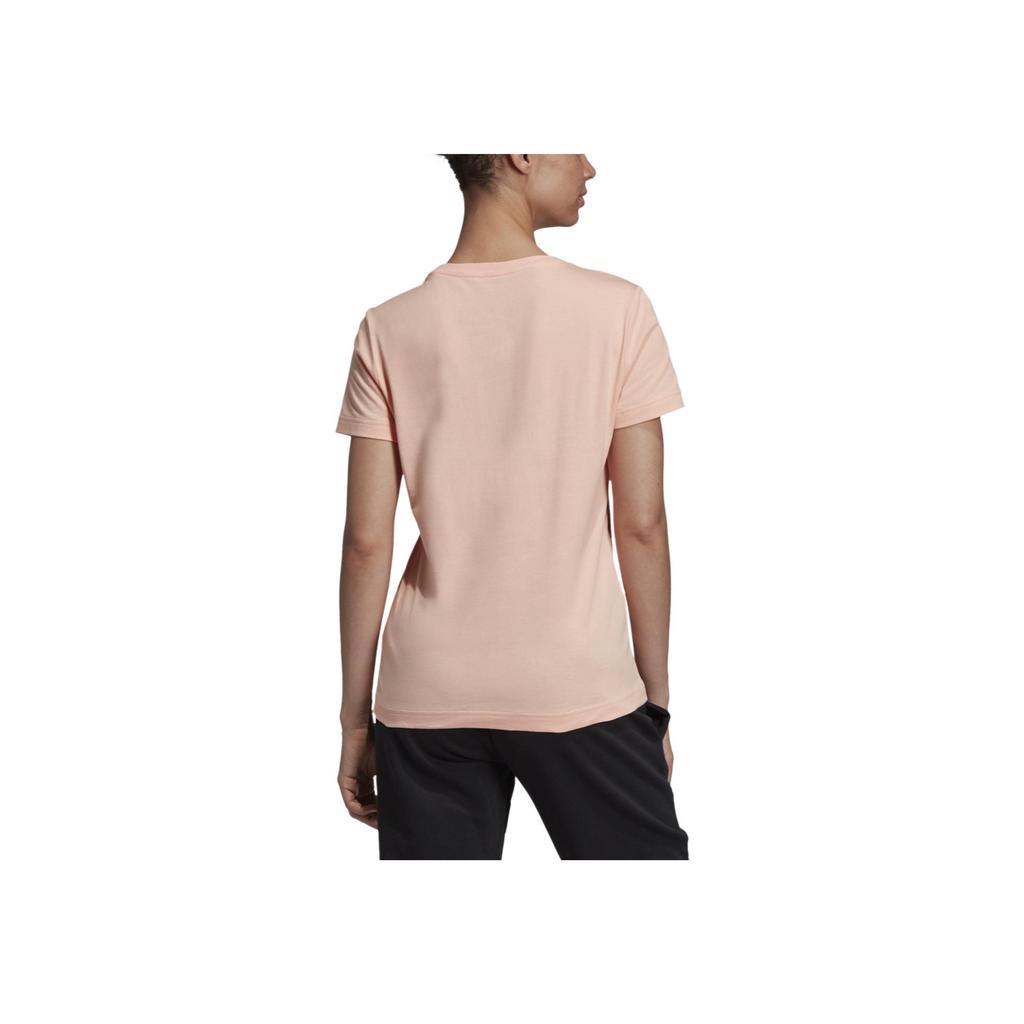 Adidas Solid Color Letter Logo Sports Fitness Short Sleeve T-Shirt Women Tops Pink EI4584