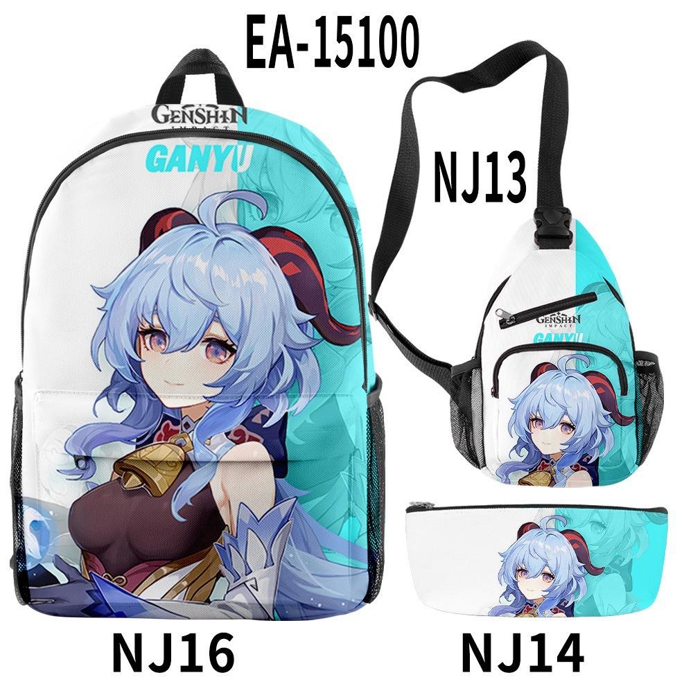 Luxury Novelty Cool Genshin Impact 3D Printed 3pcs/Set Pupil School Bags Travel Laptop Backpack Chest Bag Pencil Case