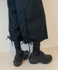 RONRON Ribbon Pocket Shirring Bermuda Pants Black