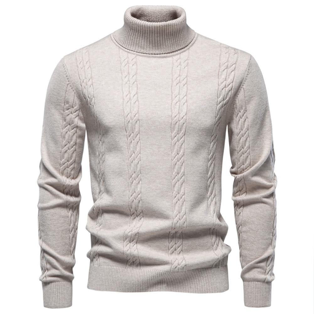 AIOPESON Herren Rollkragenpullover Zopfmuster Strickware Rippbündchen Pullover Smart Casual Business Warm Herbst Winter