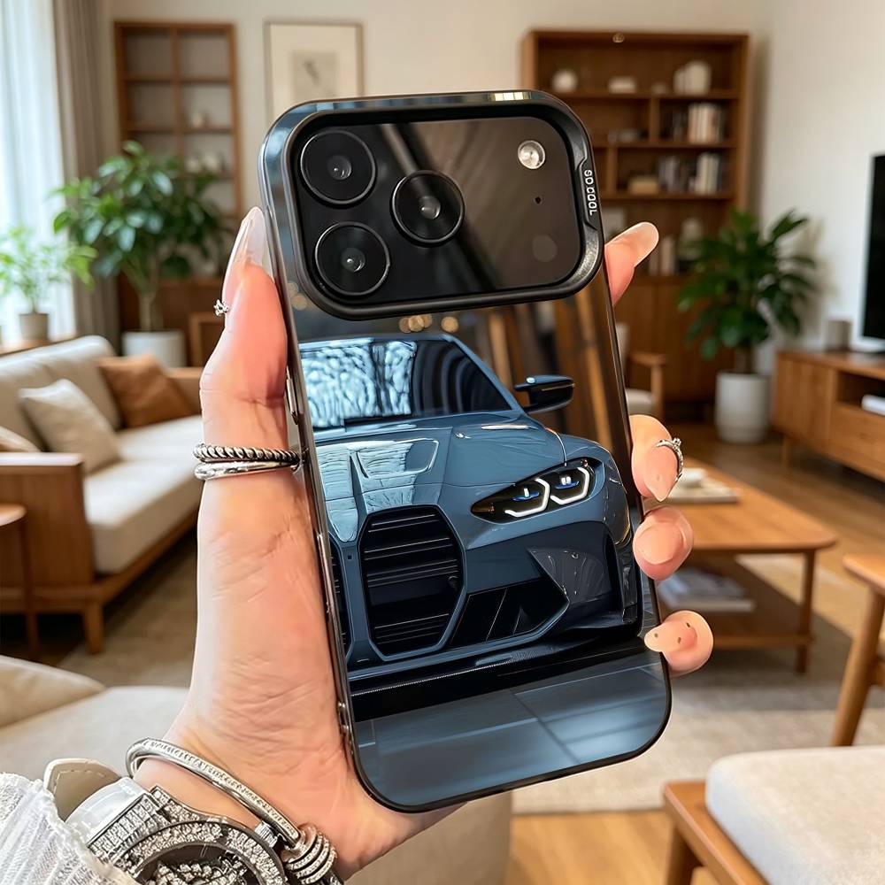 Cool Sports Blue white Red Car M4 Phone Case For iPhone17,16,15,14,13,12,11Plus,Pro Max,XS,Colored Silver Plated Inside Cover