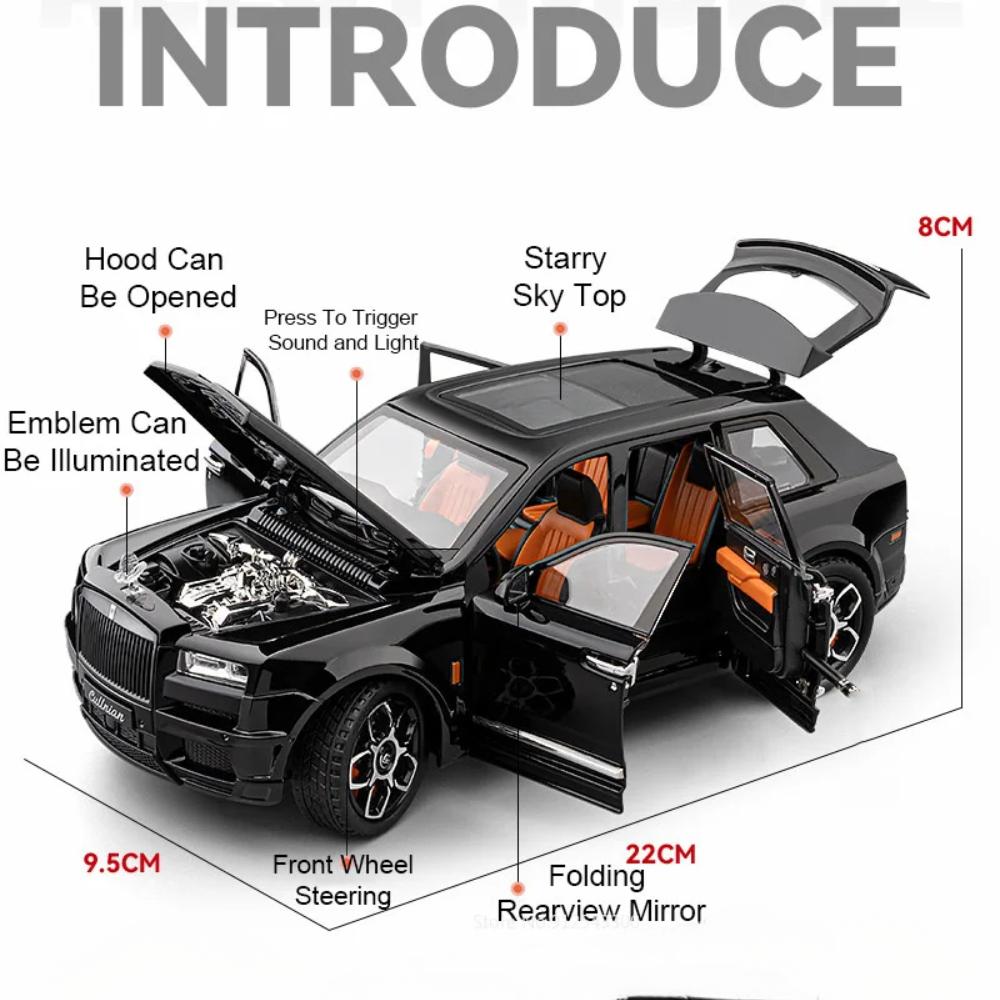 1:20 Rolls Royce Cullinan RV Car Model Toy Alloy Diecast Doors Opened Pull Back Shock Absorption Models Collection Gift for Boy